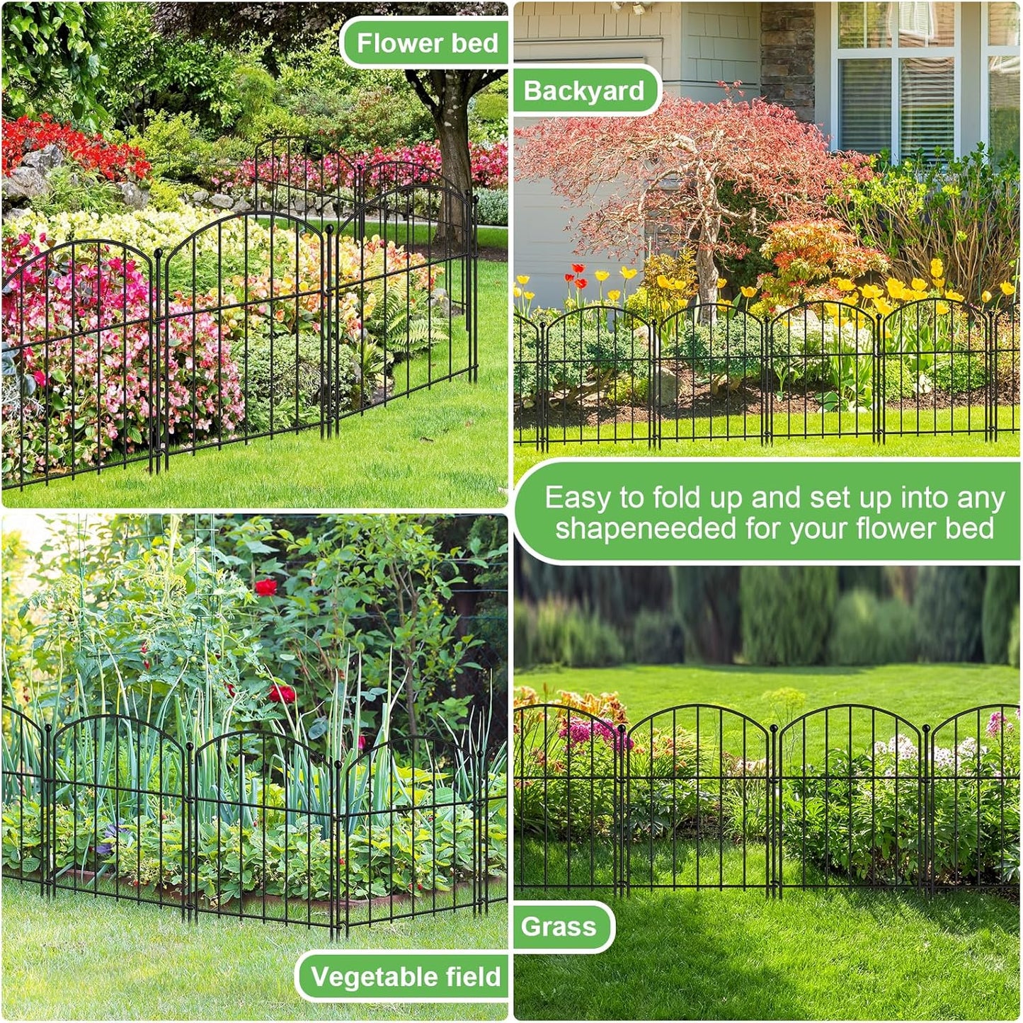 Decoration Garden Fence 17in x 10ft, 10 Pack Rustproof Metal Animal Barrier Fence, Arched Flower Bed Edge Decorative Rabbit and Dog Ground Defense No-Dig Fence for Patio Patio Outdoor
