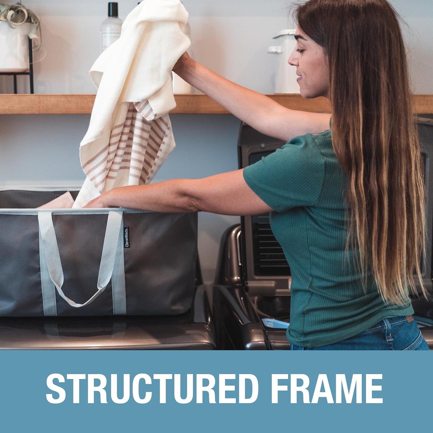 CleverMade Collapsible Laundry Tote - Denim Charcoal 2-Pack 50L - Foldable Storage Organization Container for Clothes Laundry Room Storage Solution