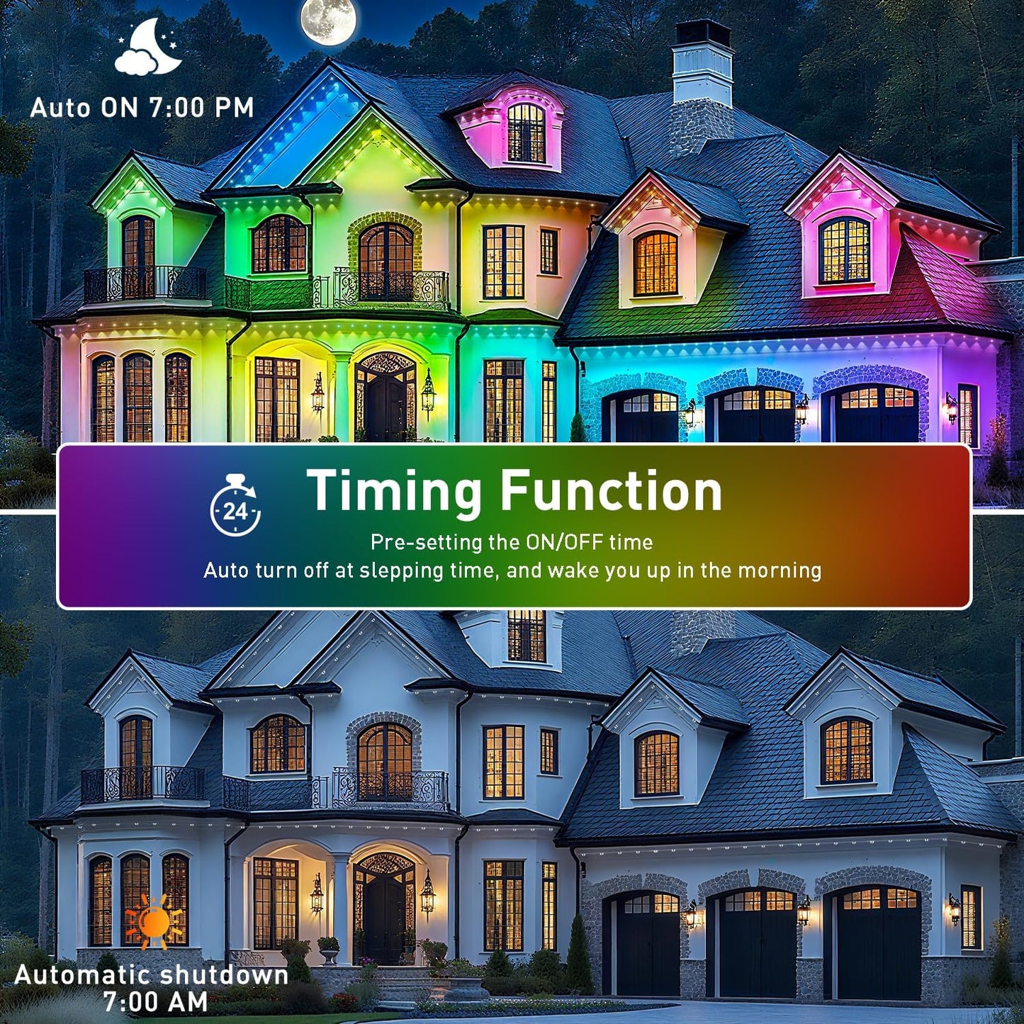 100ft Permanent Outdoor Lights,for House Roof, Christmas, Holiday, Party, Daily Lighting, IP67 Waterproof,RGB Eaves Lights with Multi Scene Modes for Halloween