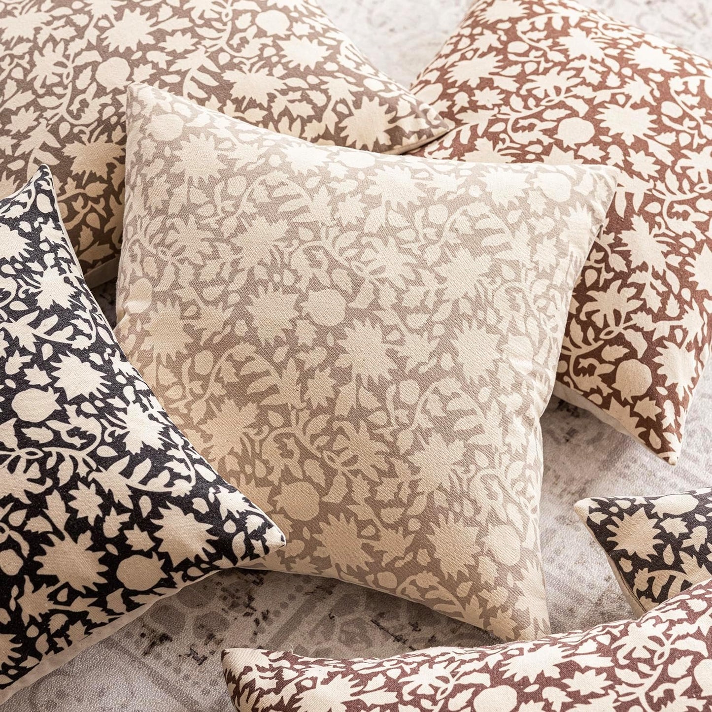 Foindtower Set of 2 Decorative Neutral Floral Throw Pillow Covers Accent Farmhouse Cushion Covers Boho Pillowcase for Couch Sofa Bedroom Living Room Home Decor Outdoor,24×24 Inch,Light Orange Brown