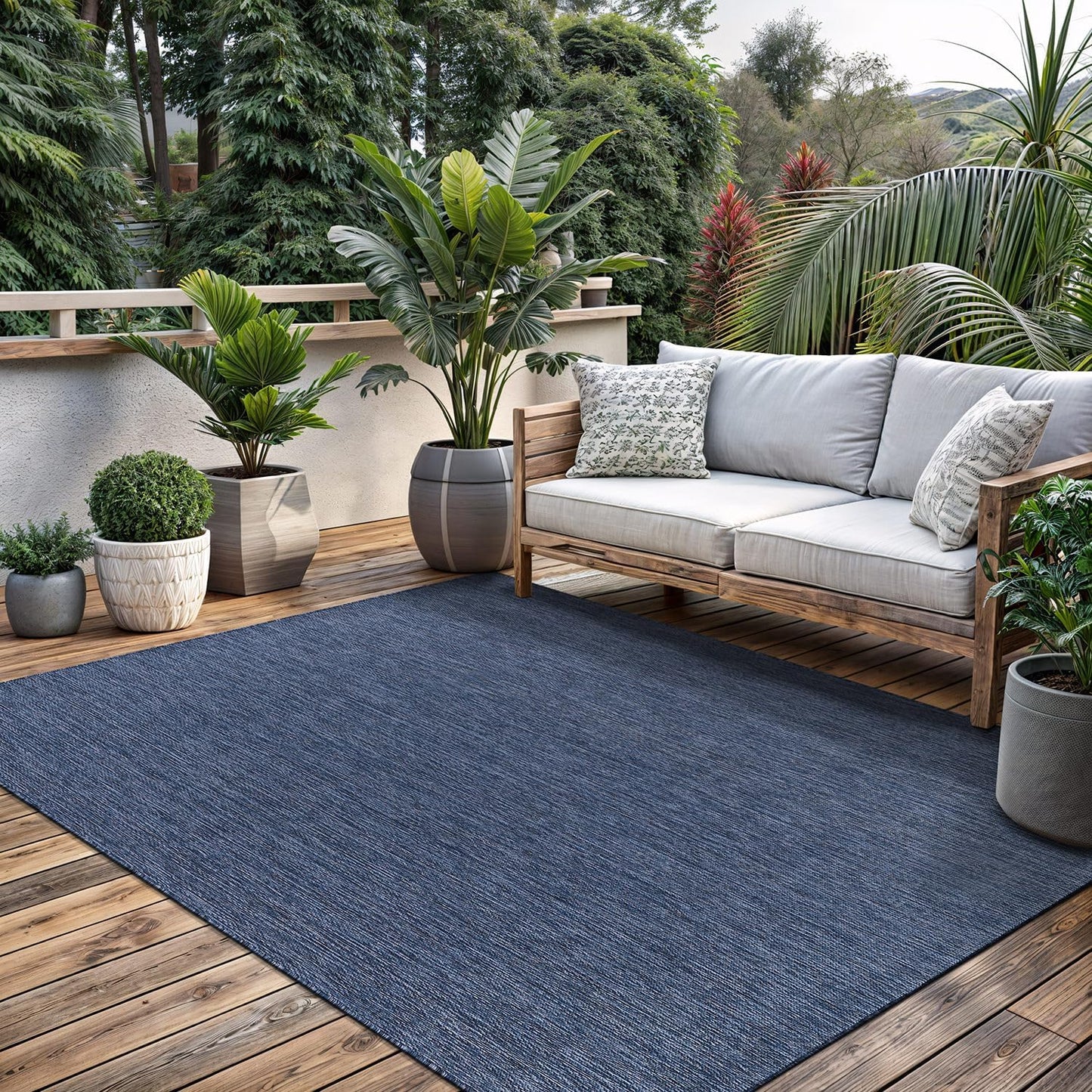 Washable Indoor Outdoor Rug 9x12 Weather Resistant Area Rugs Modern Solid for Porch Deck Balcony Backyard Patio Outside Carpet (9 X 12 Azure Blue)