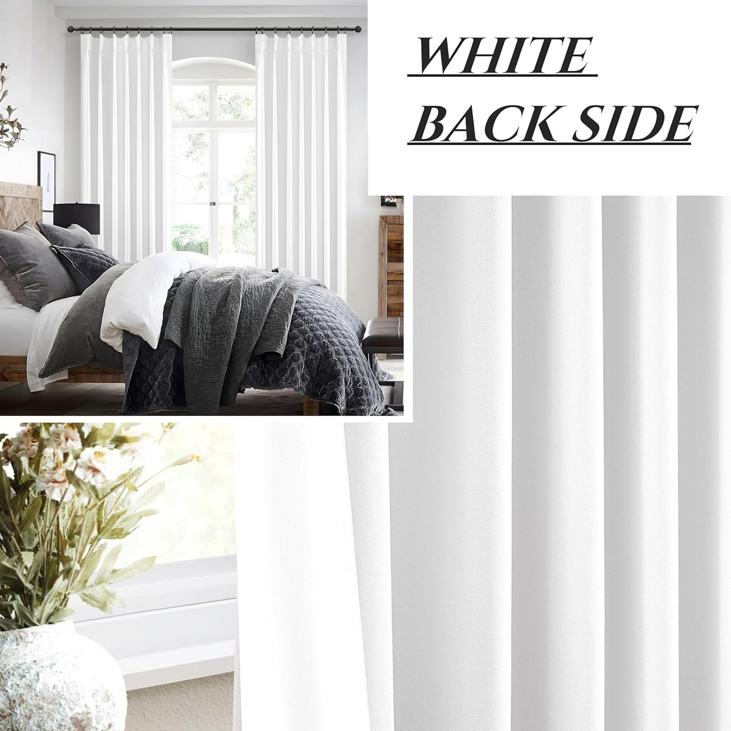 Pure Long White Blackout Curtains 102 Inches Long for Bedroom 2 Panels Set, Lush Pinch Pleated Linen Window Drape Noise Cancelling Privacy Decor Curtains for Room Divider 40" Wx102 L Burg