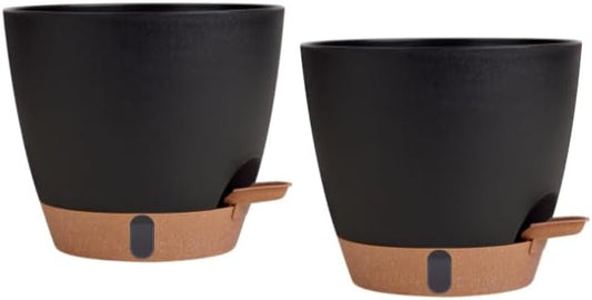 montresor 2 Pack 8 inch Plant Pots, PP Plastic Self Watering Plant Pot with Drainage and Tray for Indoor Outdoor Plants, Water Level Window & Reservoir Flower Pots Decorative Planter (Black)