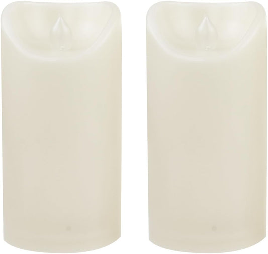 Waterproof Outdoor Battery Operated Flameless Candles with Auto Timer Flickering Plastic Resin Electric LED Pillar Lights for Lantern Patio Garden Wedding Party Decorations 3x6 Inches Ivory 2 Pack
