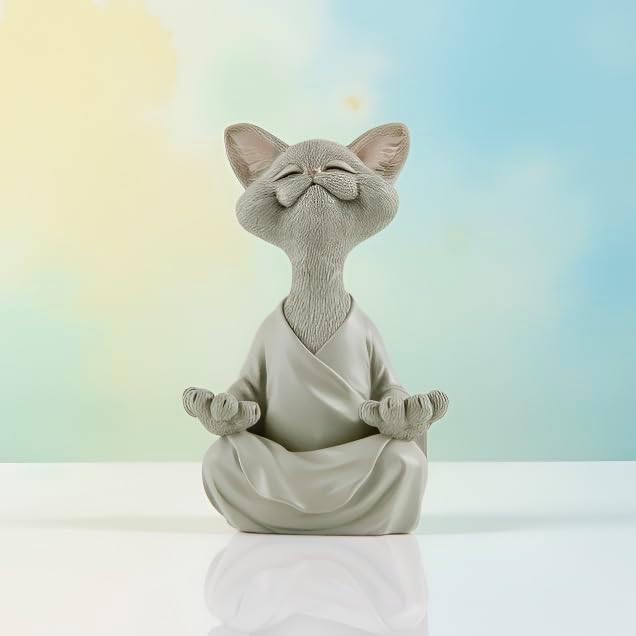 JFSM INC. 5" Whimsical Happy Cat Buddha Figurine – Zen-Inspired Resin Cat Statue – Meditating Animal Sculpture for Mindful Home or Office Decor – Peaceful Gift for Cat Lovers and Yoga Fans