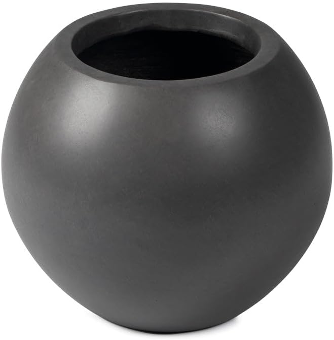 Ash & Ember Onyx 16" D Ceramic Indoor Outdoor Round Sphere Planter, Charcoal, Home Décor Evergreen Weather Resistant Modern Planter Pot, Seamless Herb & Seasonal Flower Garden Box