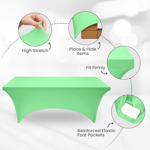 Utopia Kitchen 6FT Spandex Tablecloth [1 Pack, Bright Green] 200 GSM Stretch, Fitted, Washable and Wrinkle Resistant Table Cloth Rectangle Cover for Trade Shows, Wedding, Parties [72Lx30Wx30H Inch]