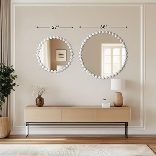 Madison Park Round Mirror, Metal Frame Circle Mirror 27 inch, Wall Art Decor Mounted Hanging for Entryway, Bathroom, Hallway, Living Room, Vanity, Marlowe, White