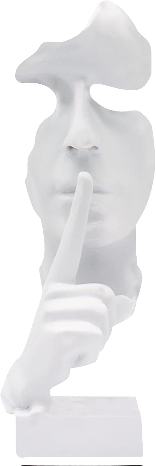 aboxoo Silence is Gold Thinker Statue, Modern and Simple Resin Things, Creative Abstract Figurine Sculptures for Entrance, Creative Room Home, Office Study, Piano Decor (White)