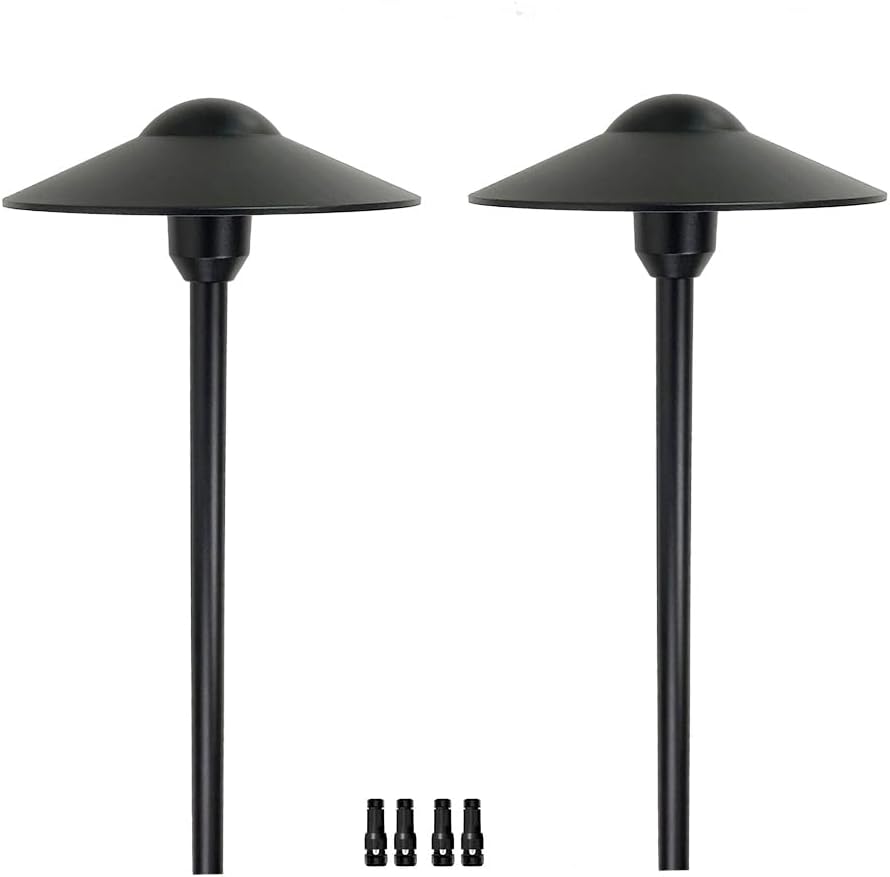 Arrownine Cast Aluminum Low Voltage Landscape Path Area Spread Lighting Pathway Lights Included Ground Spike,Wire Connectors Free Replaceable 3 Watts G4 LED Bulb Warm White 2-Pack (Black Finish)