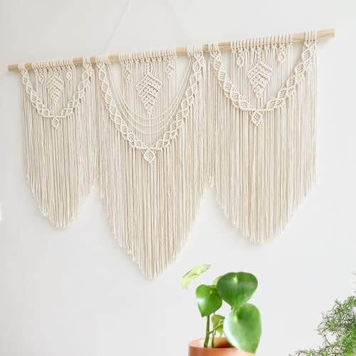 guzhiou large macrame wall hanging - Boho Tapestry Macrame Wall Decor Art- Chic Bohemian Handmade Woven Tapestry Home Decoration for Bedroom Living Room Apartment Wedding Party - 43"x32" (Beige-Leaf)