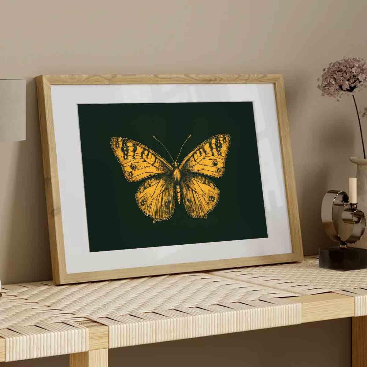Gold Butterfly Paintings Green Gold Abstract Wall Art Moody Insect Artwork Vintage Butterfly Pictures Abstract Moody Animal Prints Wild Animals Painting Living Room Decor 16x24inch No Frame