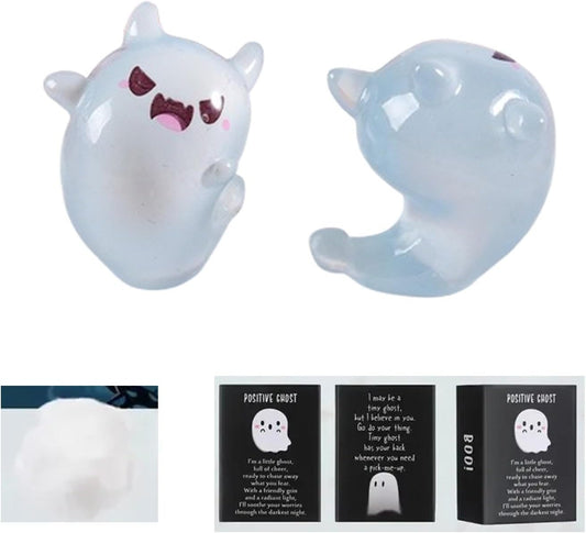 32 Sets Halloween Mini Ghost Figures with Box, Glow in The Dark Mini Resin Ghosts, Luminous Ghost Miniature Resin Figurines for Halloween Party Favors (1PCS B)