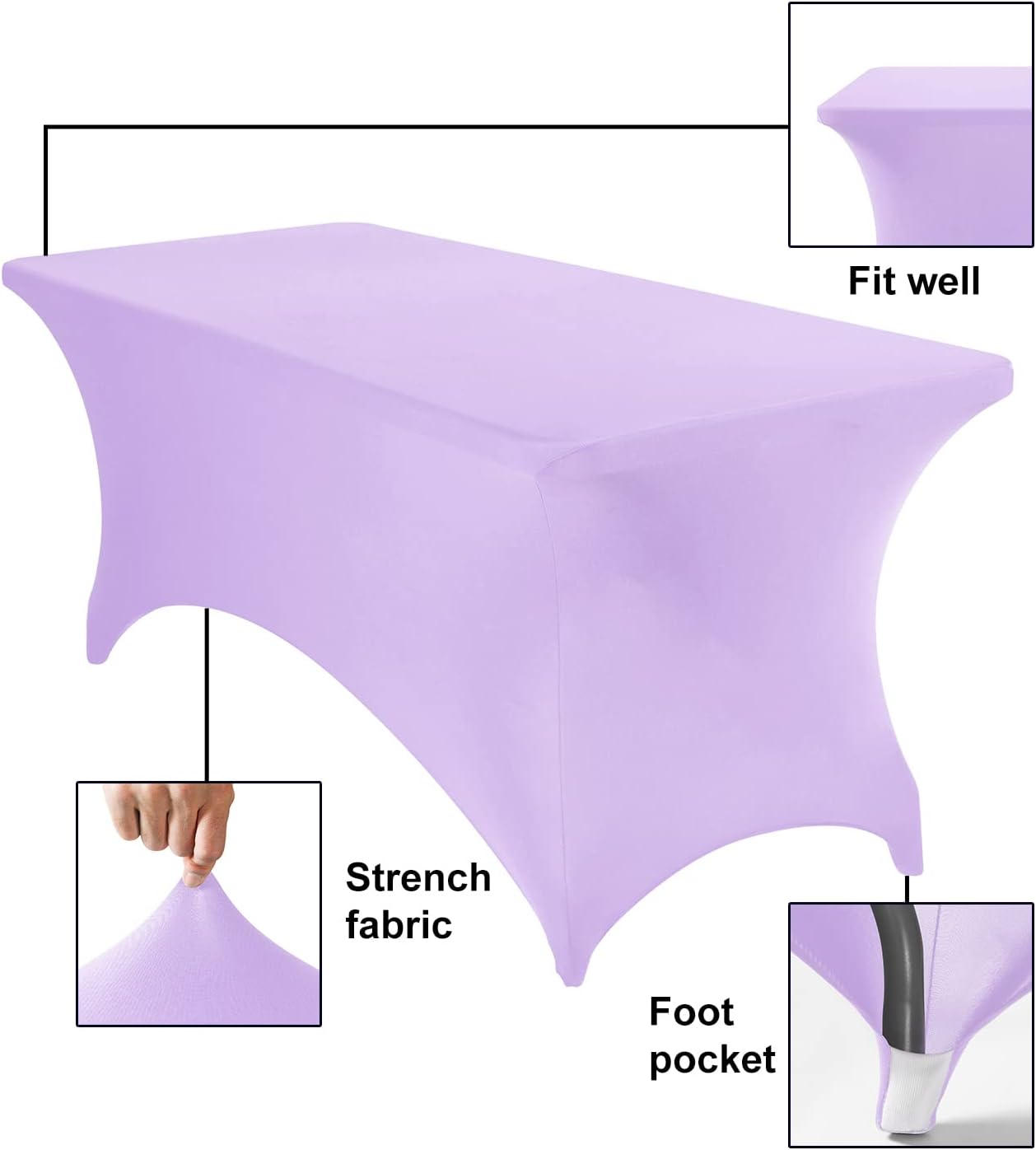 Spandex 6ft Waterproof Table Cover for Party,Wedding, Banquet, and Events(Lavender)