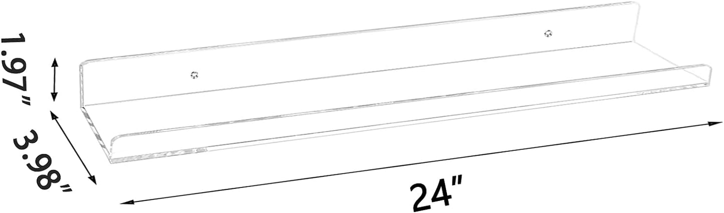 Weiai Clear Acrylic Floating Shelves 24 inches, Wall Bookshelf for Kids, Transparent Book Shelf Ledge for Wall, Set of 3