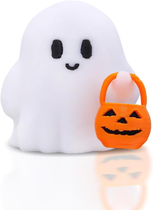 Halloween Ghost Figurines Resin Halloween Table Decorations Cartoon White Spooky Carrying Pumpkin Statue Small Mini Little Ghost Figurine Holiday Table Centerpieces for Home Tabletop Decor