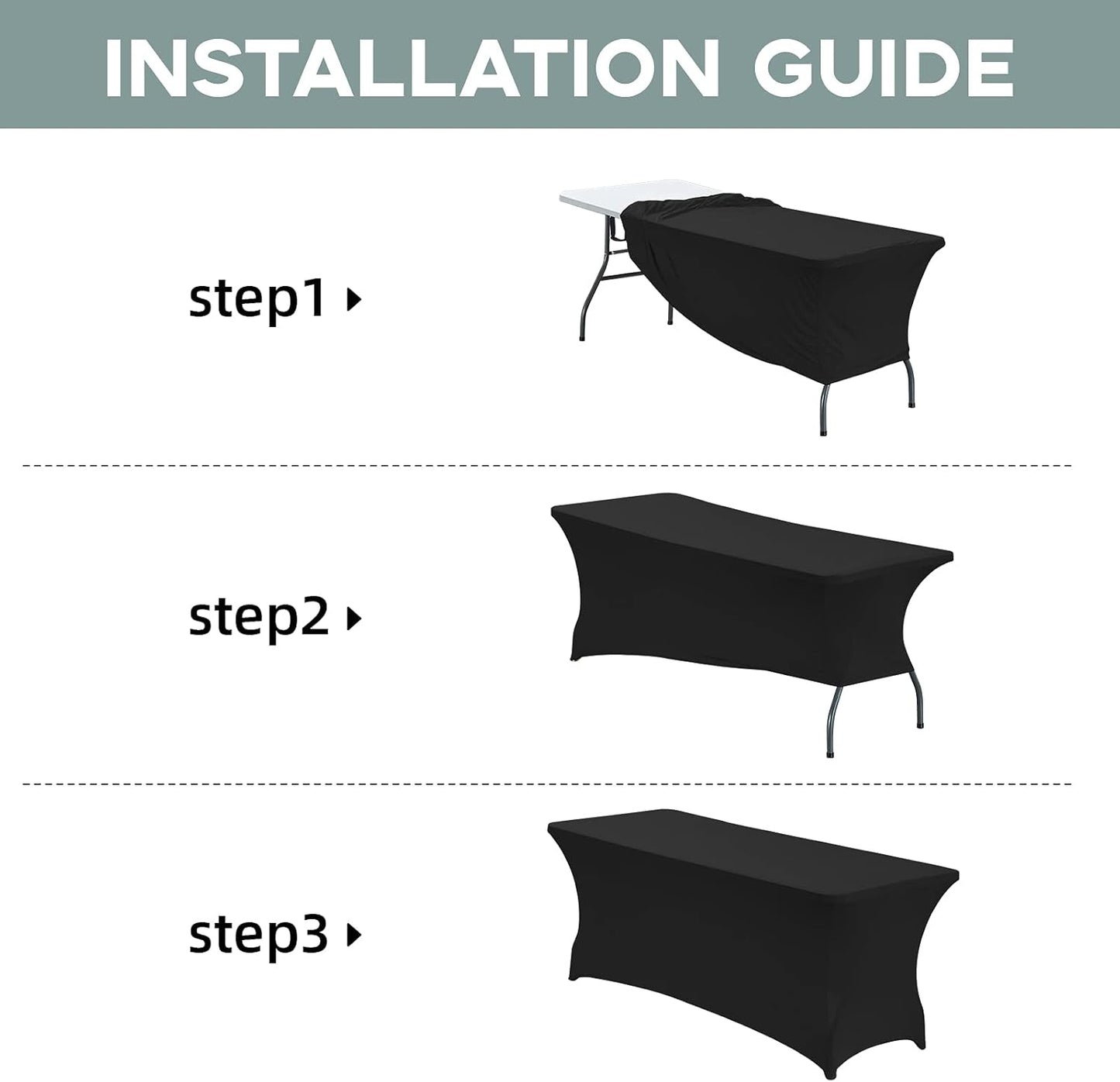 CWK 6FT Waterproof Stretch Spandex Table Cover for Rectangular Tables - Elastic Fitted Tablecloth for Folding Tables,Wrinkle Resistant Table Cloth for Parties, Weddings, Banquets & Events (Black)