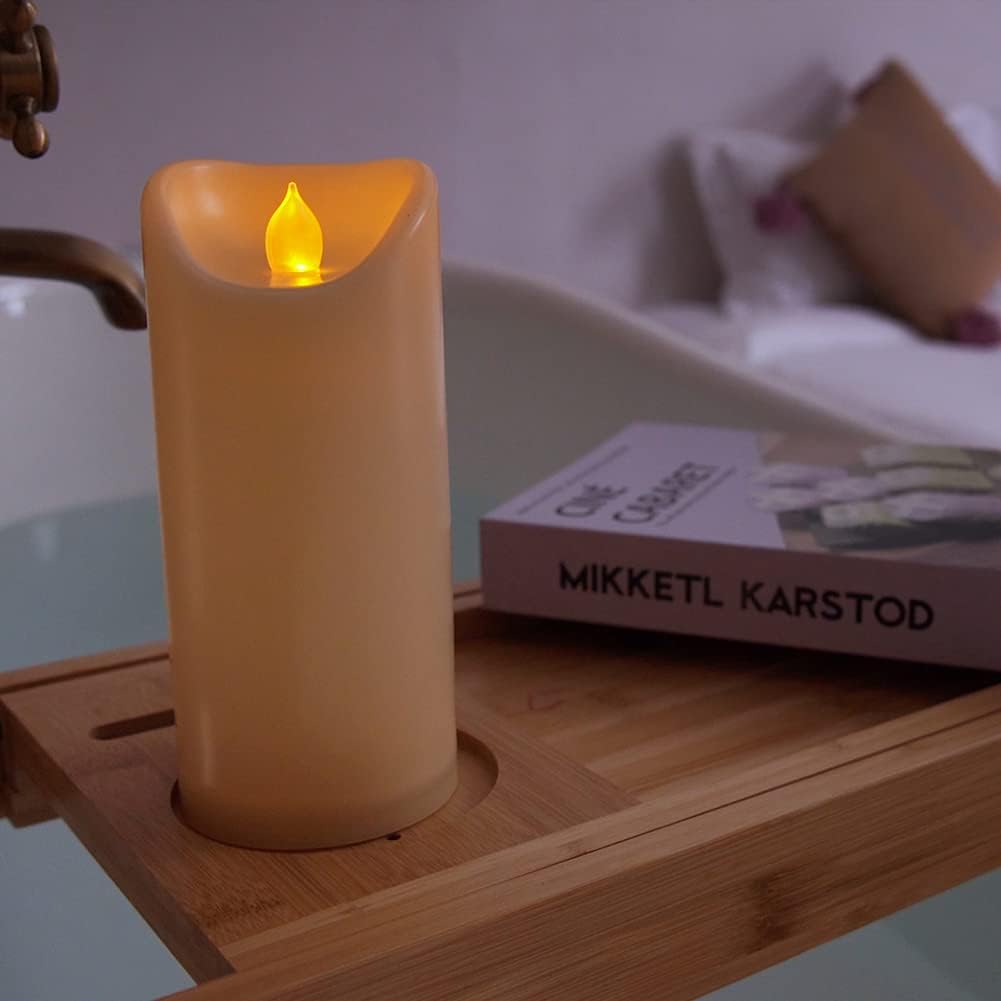 Homemory 3"x7" Outdoor Waterproof Flameless Candles with Timers and Remote Control, Battery Operated Candles, LED Plastic Candles, Ivory, Set of 3