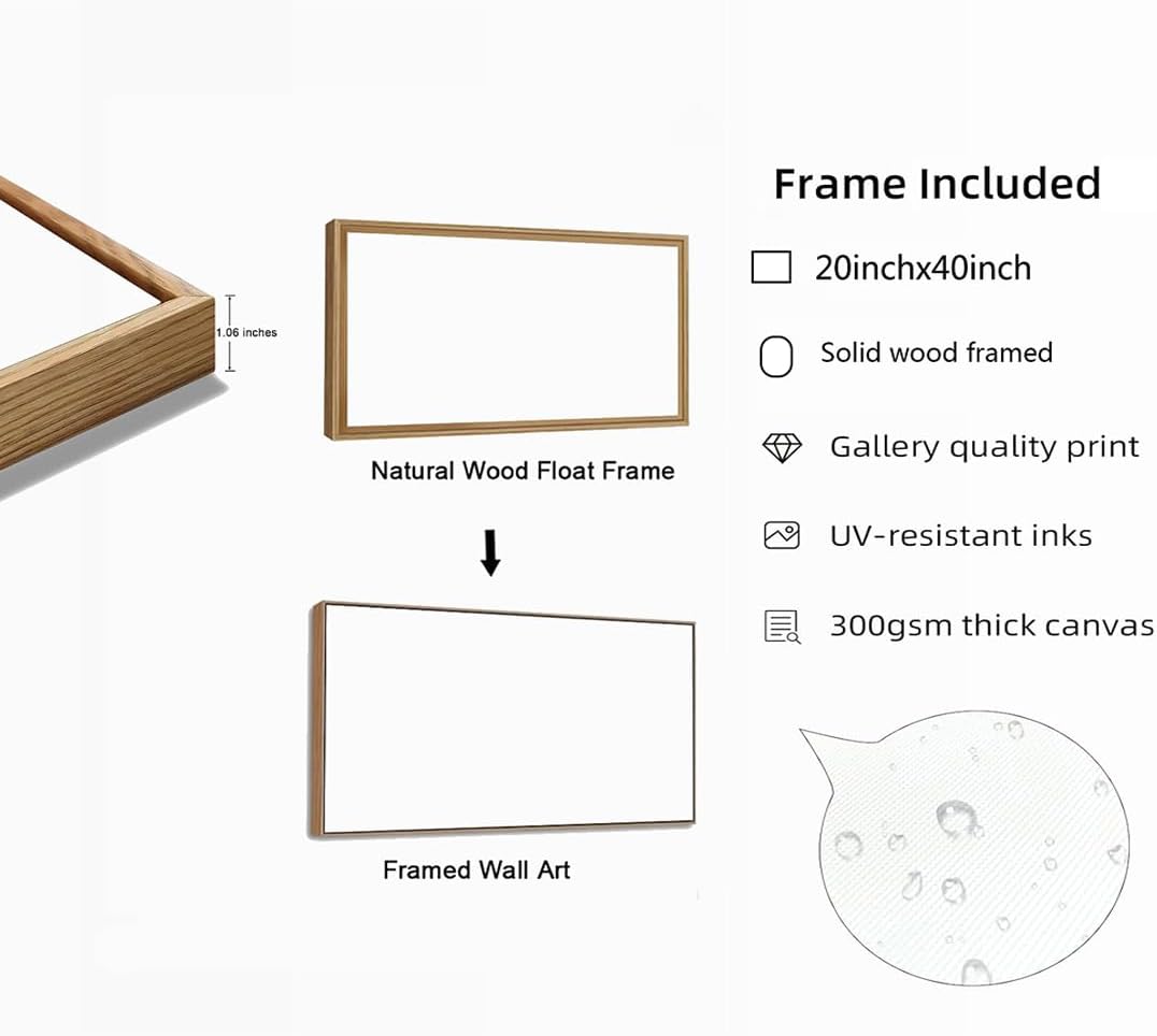 HUADAOART Wall Art Modern Zen Light Luxury Natural Landscape with Golden and White lines Background Wall Decor Canvas Prints for Living Room Bedroom 20x40 Inches (Framed)