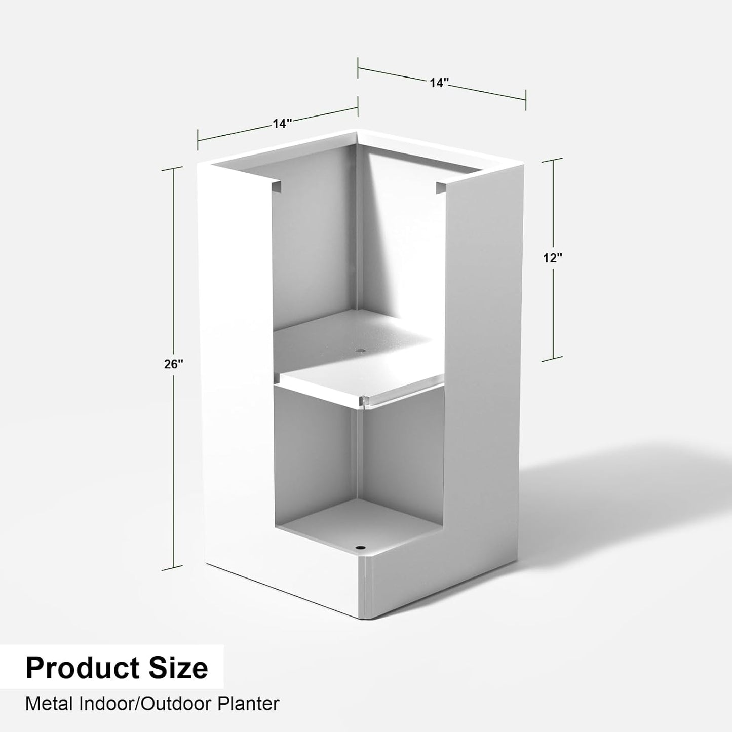 Galvanized Steel Metal Planter, 26 Inch White Square Outdoor Planters with Removable Insert Shelf and Drain Holes, Heavy Duty Flower Pot Modern Commercial Residential for Trees Patio Deck Yard Garden