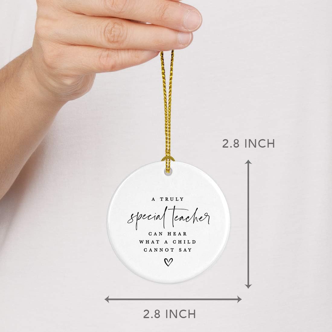 Andaz Press Round Ceramic Porcelain Christmas Tree Ornament for Teacher Thank You Appreciation Gift, A Truly Special Person Can Hear What a Child Cannot Say, Heart Graphic, 1-Pack Autism Therapist