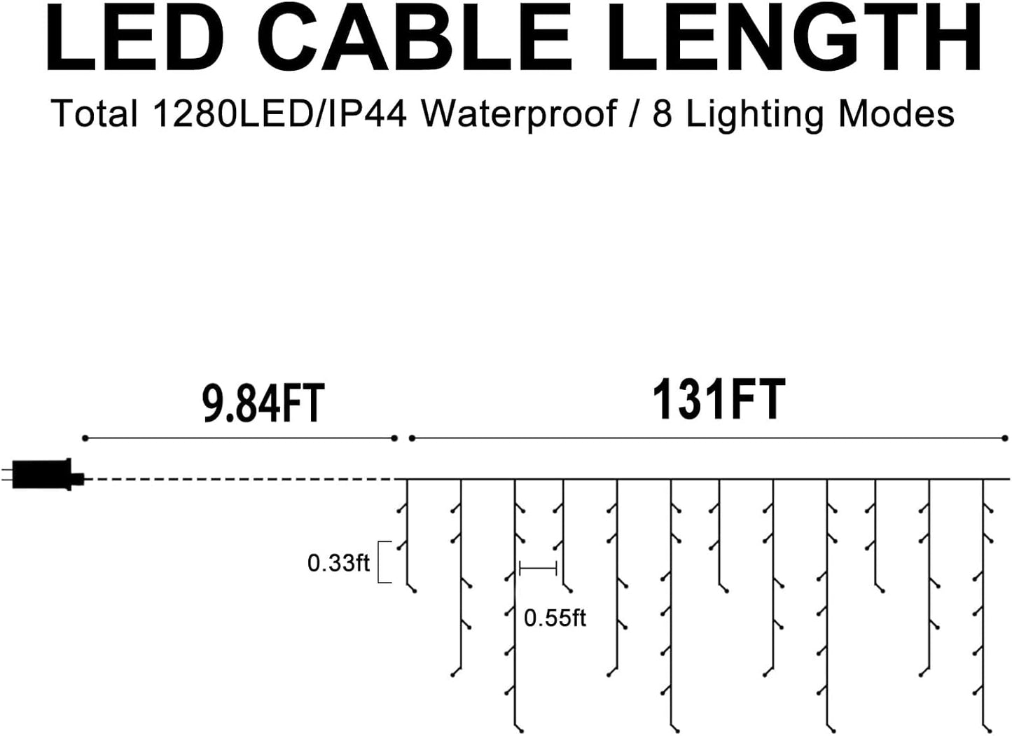 Christmas Lights Outdoor, 1280 LED 131FT Ice Lights for Outside, Clear Wire 8 Modes Plug in 240 Drops Ice String Lights with Timer Memory Function Hanging Light for Christmas Decor(Blue)