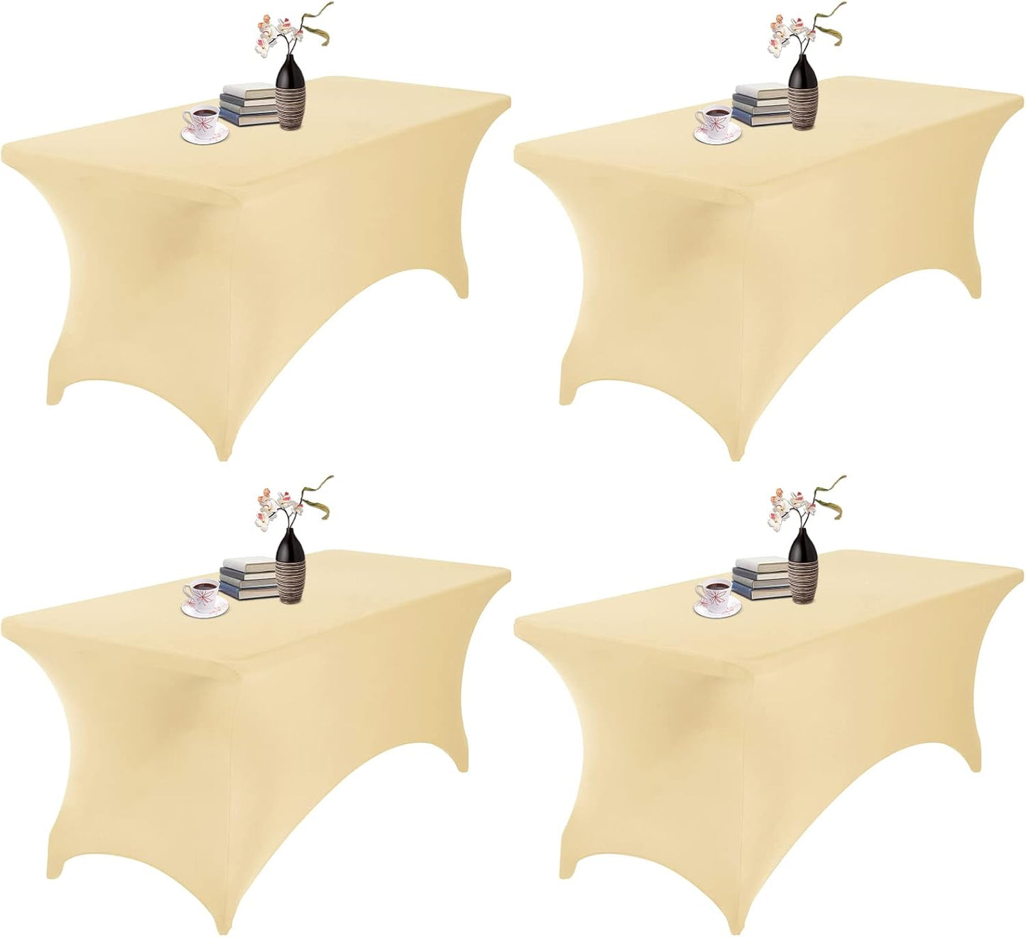 4Pack Spandex Waterproof Table Covers 6ft，Spandex 6ft Waterproof Table Cover for Party,Wedding, Banquet, and Events(Champagne)