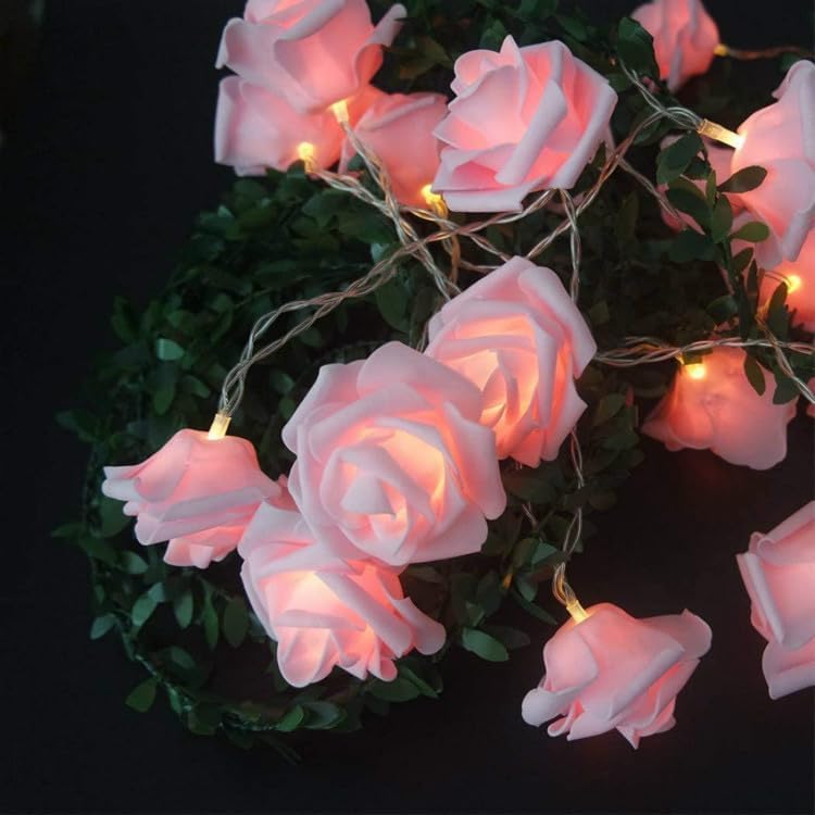Everlasting Splashes LED Rose Flower Fairy String Lights Battery Operated Warm Flashing Light for Romantic Proposal Wedding Party Birthday Christmas Thanksgiving DIY Indoor OutdoorDecorations (Red)