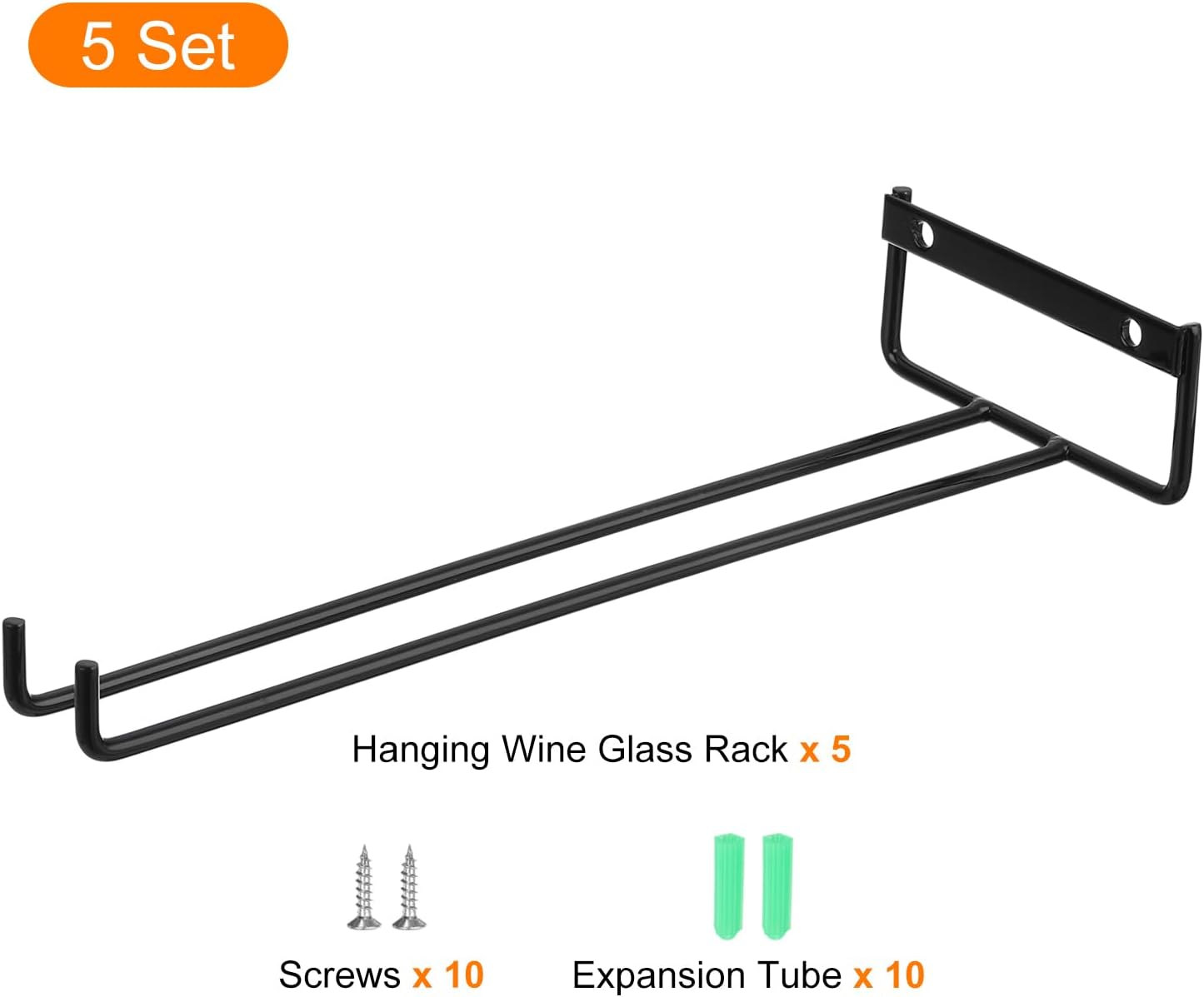 Uxcell 5-Pack Black Iron Wine Glass Rack, 11.02" Hanging Stemware Holder, Under Cabinet & Wall Mountable, Perfect for Kitchens & Bars