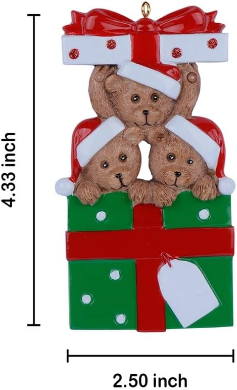 Personalized Family Ornament 2024, Bear Family of 3 Christmas Tree Ornament, Customized Teddy Bear Ornaments for Christmas Tree Decor, Unique Bear Gifts for Mom, Dad, Grandkids, Grandma, Grandpa