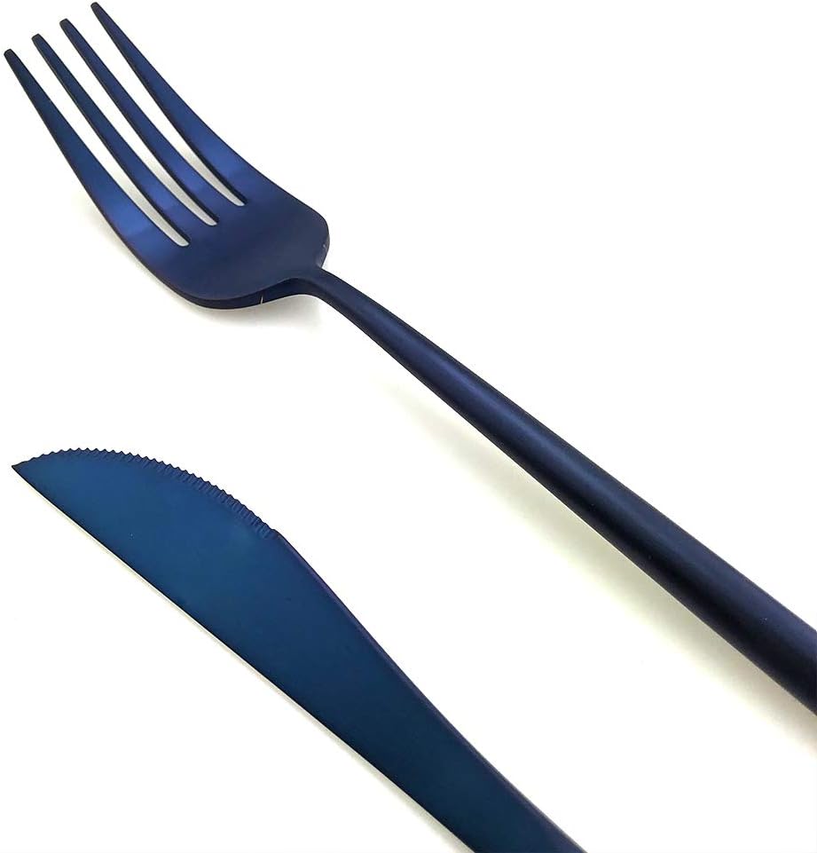 20-Pieces Luxury Blue 18/10 Stainless Steel Flatware Set, Matte Finish, Service for 4