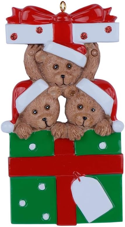 Personalized Bear Family Christmas Ornament 2024, Family of 3 Bear with Gift Box Ornaments for Christmas Tree, Personalized Bear Christmas Ornament, Unique Handmade Teddy Bear Christmas Ornament