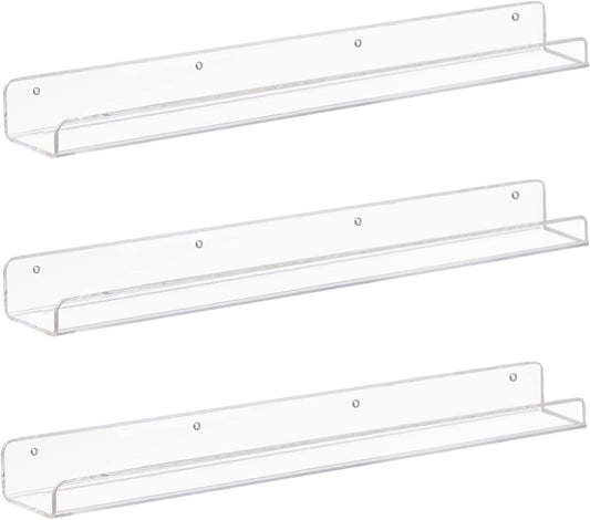 Weiai Clear Acrylic Floating Shelves 24 inches, Wall Bookshelf for Kids, Transparent Book Shelf Ledge for Wall, Set of 3