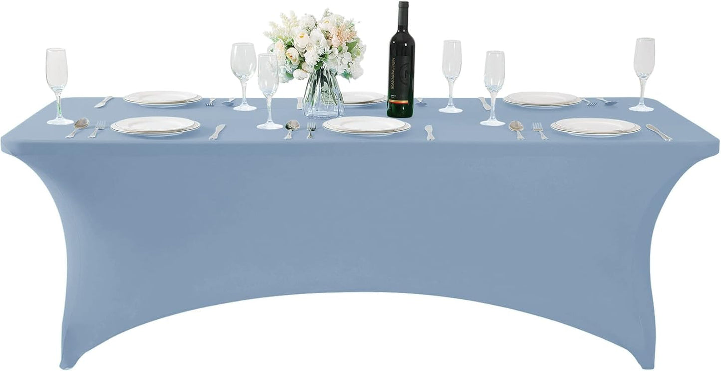 Spandex Table Cover for 8FT or 4ft or 6ft Table Universal Fitted Stretch Tablecloth for Party, Banquet, Wedding and Events-Dusty Blue