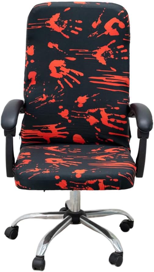 Halloween Office Chair Covers Bloody Handprints Footprints on Black Horror Theme Print Stretchable Slipcover for Modern Simplism Style High Back Boss Chair (No Chair) (M, Halloween04)…
