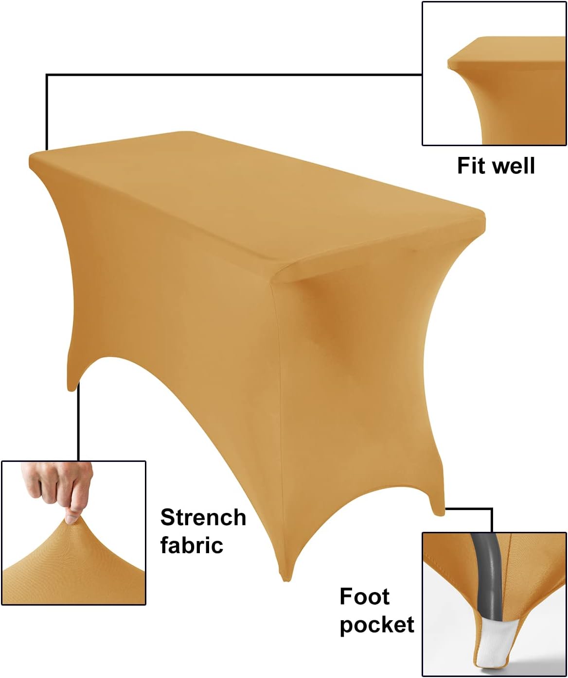 4Pack Spandex Waterproof Table Covers 4ft，Spandex 4ft Waterproof Table Cover for Party,Wedding, Banquet, and Events(Gold)
