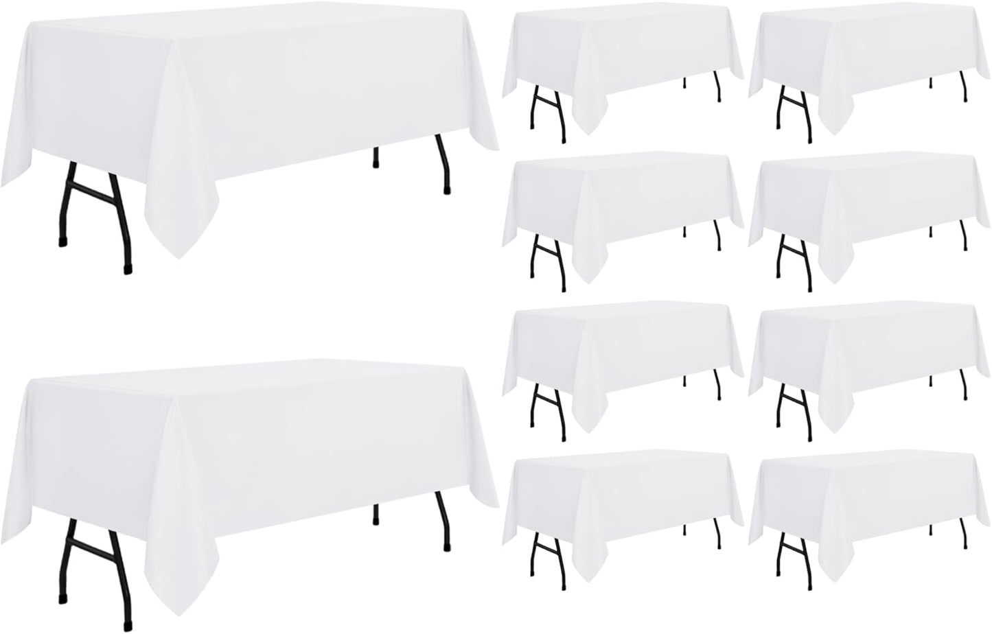 sancua 10 Pack White Tablecloth 60 x 84 Inch, Rectangle Table Cloth for 4ft Tables - Stain and Wrinkle Resistant Washable Polyester Table Cover for Dining Wedding Banquet Party Buffet Restaurant
