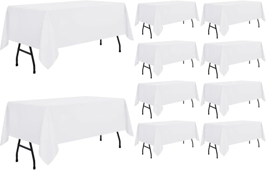 sancua 10 Pack White Tablecloth 60 x 84 Inch, Rectangle Table Cloth for 4ft Tables - Stain and Wrinkle Resistant Washable Polyester Table Cover for Dining Wedding Banquet Party Buffet Restaurant