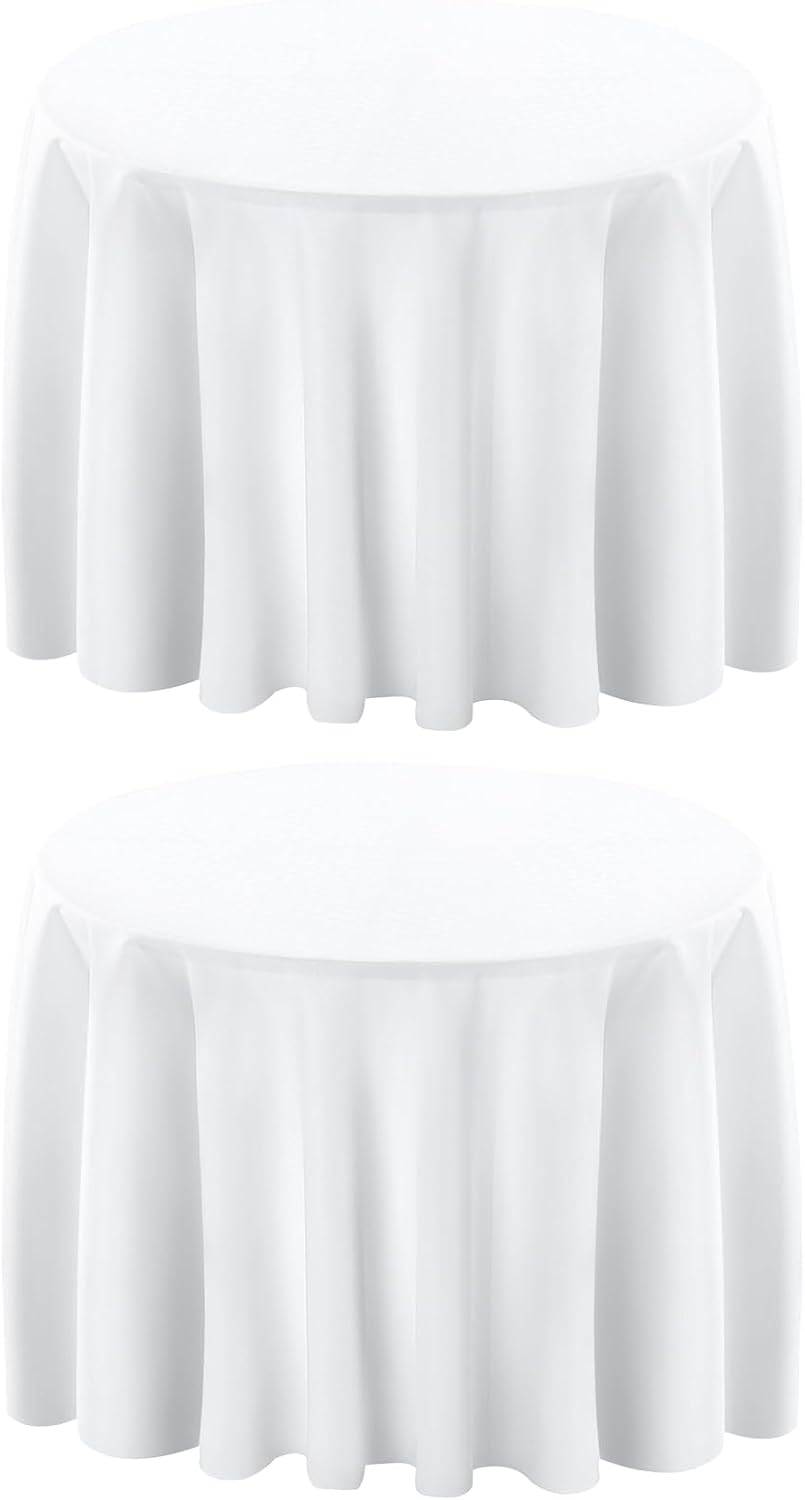 Surmente 132 inch Round Tablecloths -2 Pack White Round Table Cloths, Polyester Fabric Table Covers for Wedding, Party, Banquet, or Restaurant