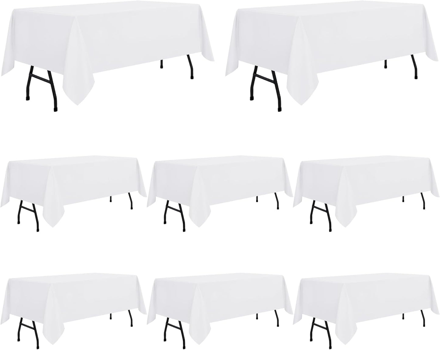 sancua 8 Pack White Tablecloth 60 x 84 Inch, Rectangle Table Cloth for 4ft Tables - Stain and Wrinkle Resistant Washable Polyester Table Cover for Dining Wedding Banquet Party Buffet Restaurant