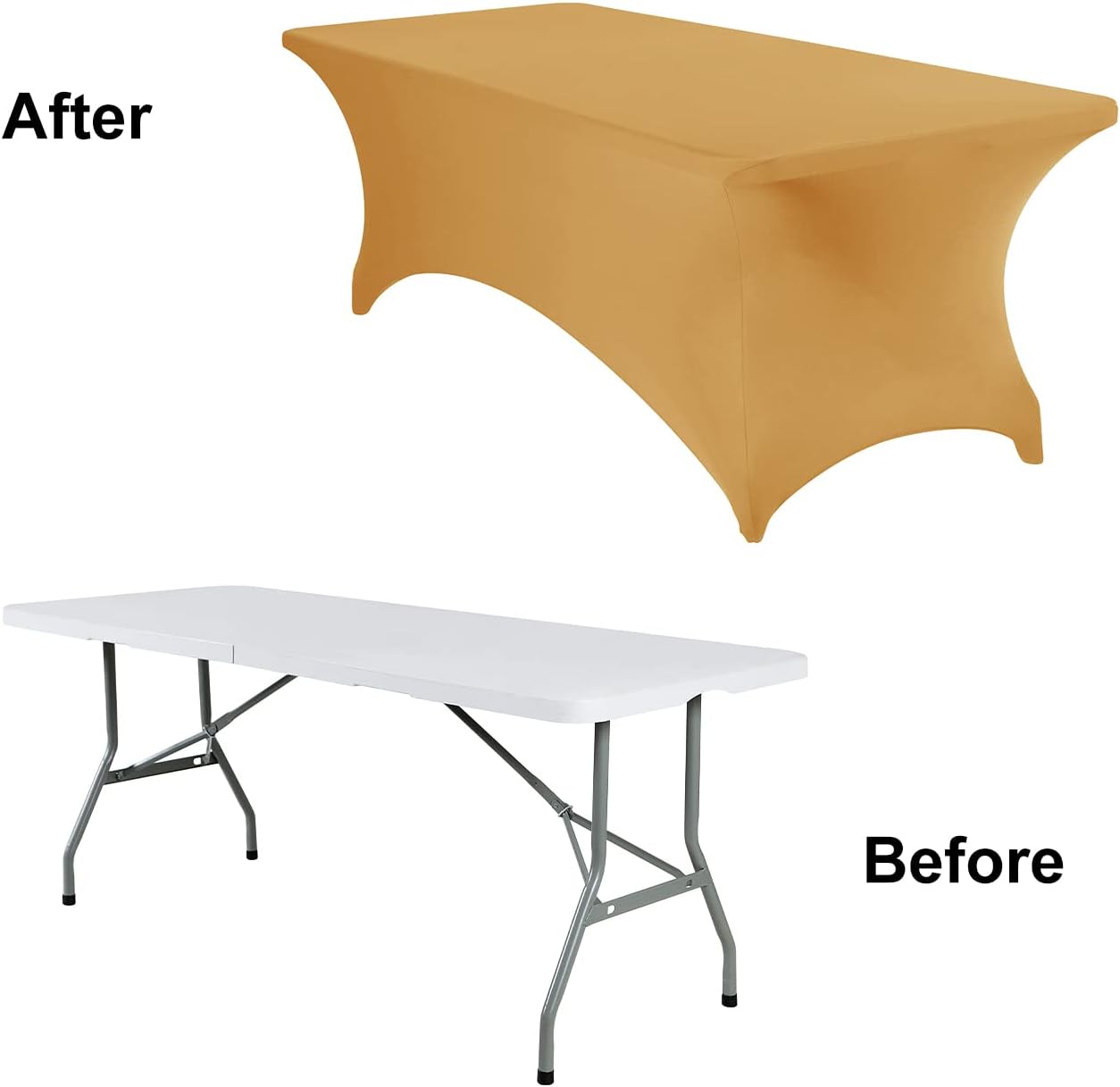 2Pack Spandex Waterproof Table Covers 8ft，Spandex 8ft Waterproof Table Cover for Party,Wedding, Banquet, and Events(Gold)