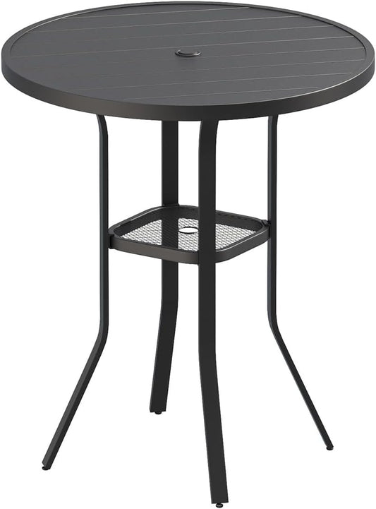 VICLLAX 35.5" Round Outdoor Bar Table, Bar Height Patio Table with Adjustable Umbrella Hole for Balcony, Black