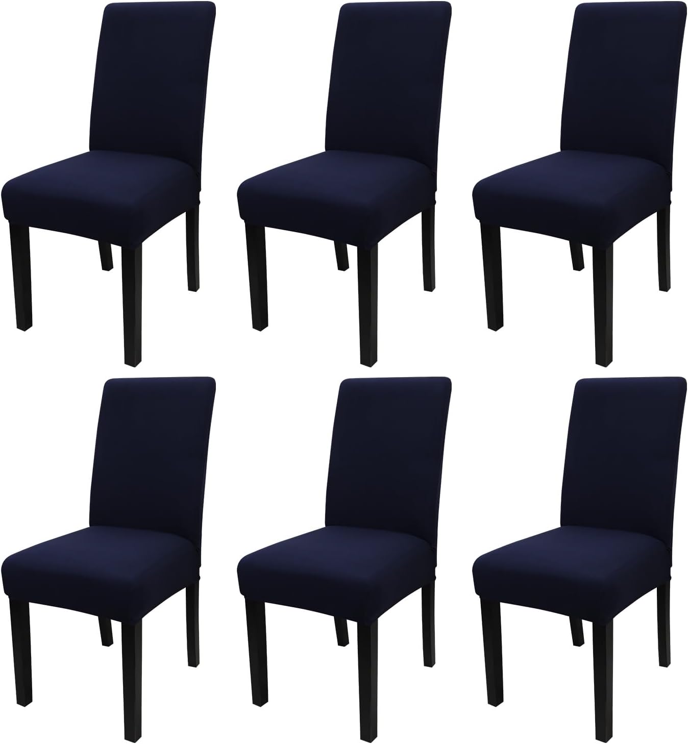 JQinHome 6 Pcs Dining Chair Slipcover,High Stretch Removable Washable Chair Seat Protector Cover for Home Party Hotel Wedding Ceremony (Navy Blue)
