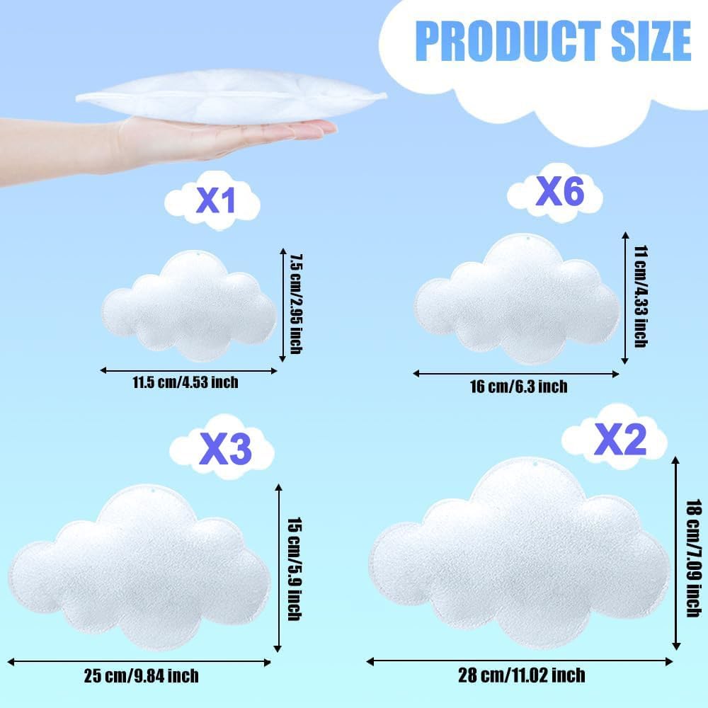 12 Pcs 3D Cloud Decorations Hanging Clouds for Room Ceiling Decor Clounds Decorations Felt Fake Cloud Ornaments Cloud Props for Art Stage Wedding Nursery Children Room Themed Party Baby Shower