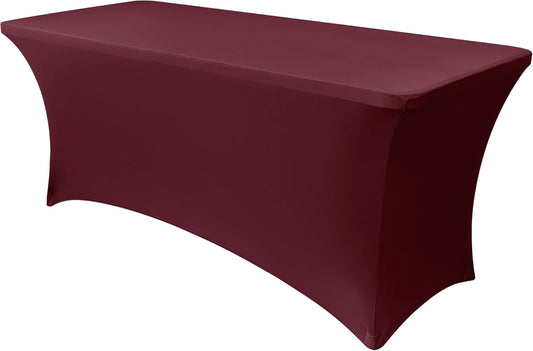 Obstal Spandex Table Cover 6ft Fitted Tablecloth Rectangular - Stretch Rectangle Folding Table Cloth for Birthday Party Wedding Banquet, Wine Red, 72L x 30W Inch