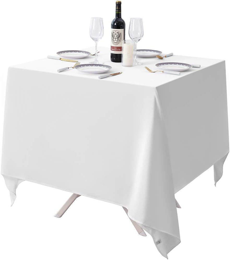 Surmente Square Tablecloth for Square or Round Tables 100% Polyester 70x70 Inch Table Cloth for Weddings, Banquets, or Restaurants (White)
