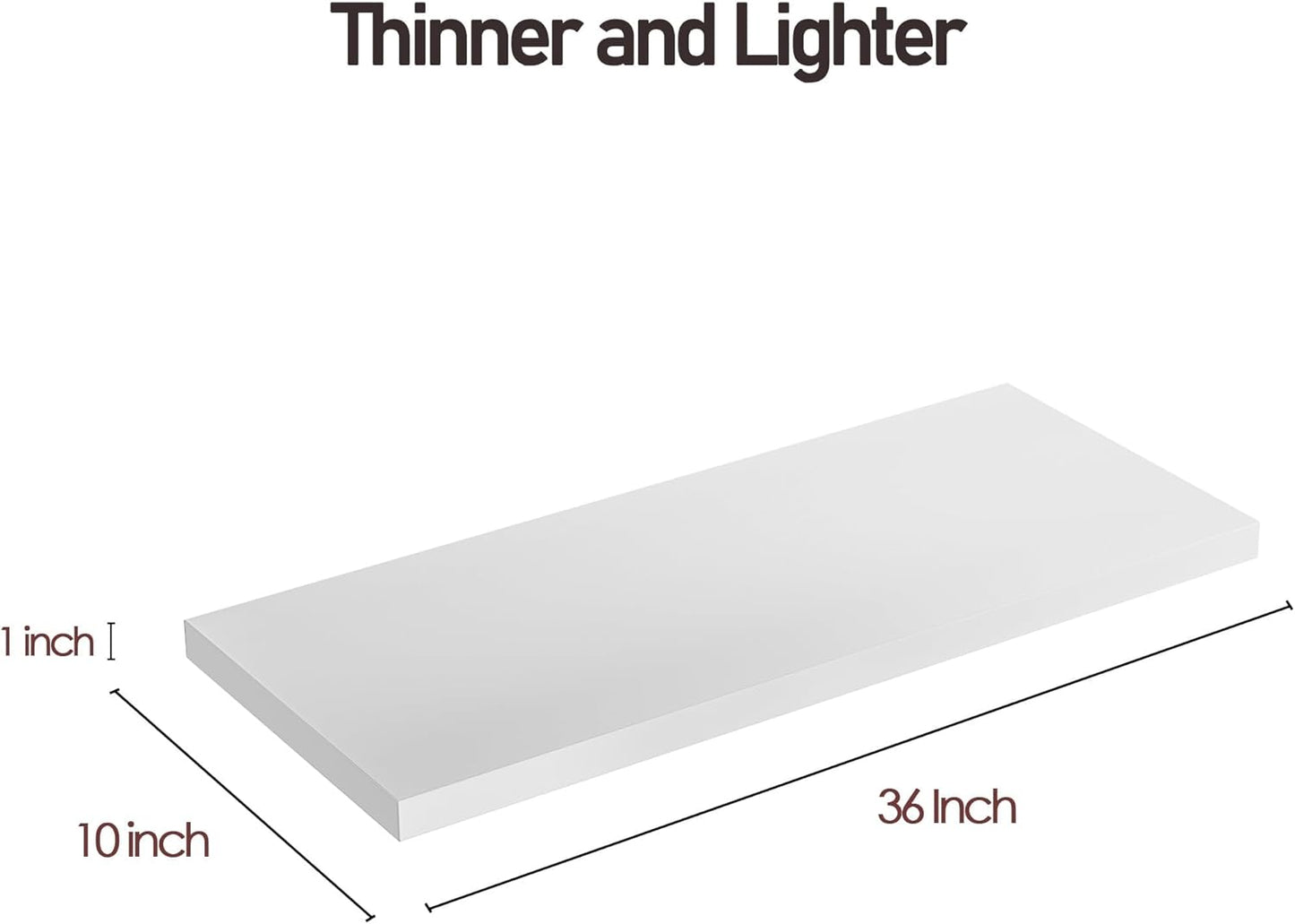 Wall Shelf Set of 2, White Floating Shelves 36 in W x 10 in D x 1 in H, Wooden Floating Wall Shelf with Invisible Brackets for Living Room/Bedroom/Bathroom/Kitchen Storage and Decor