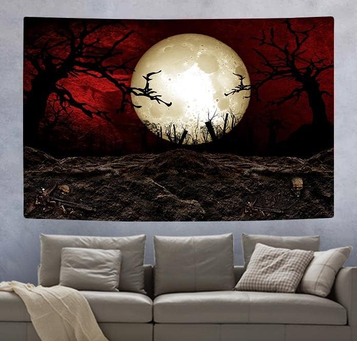 SHRAPHY Moon Tapestry 60x50 Inches Scary Graveyard Tapestry Halloween Scarlet Sky Tapestry for Bedroom Home Decoration GTLSUH1206