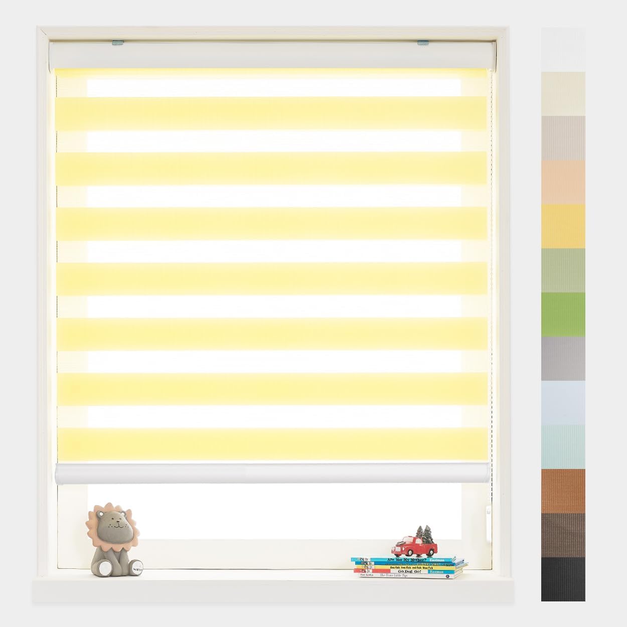 Foiresoft Standard Custom Zebra Roller Blinds for Windows [W10–105 x H10–115 Inch, Yellow, Basic], Light Filtering Dual Layer Shades for Bedroom, Living Room, Office, 13 Colors