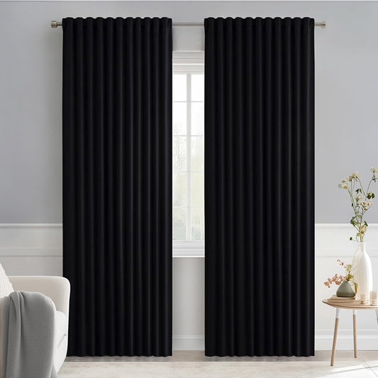 MIULEE Black Back Tab Blackout Curtains 84 Inch Length 2 Panels Set for Living Room Bedroom, Halloween Rod Pocket/Pinch Pleat Thermal Insulated Room Darkening Pleated Light Blocking Drapes, W66 x L84